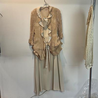 M875 Beautiful Silk Velvet Burnout Asian Style Cardigan with Coordinating Skirt and Blouse