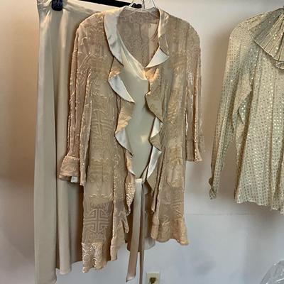 M875 Beautiful Silk Velvet Burnout Asian Style Cardigan with Coordinating Skirt and Blouse