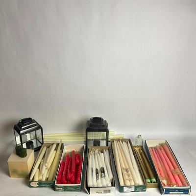 G947 Large Lot Of Vintage Taper Candles & Lanterns