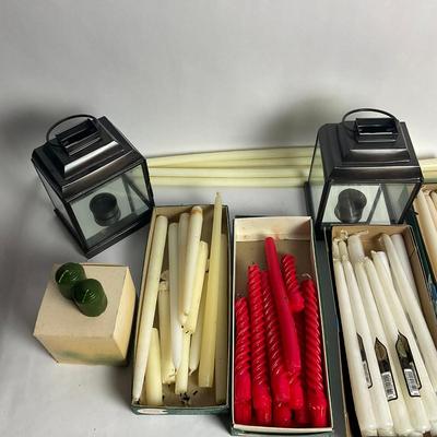 G947 Large Lot Of Vintage Taper Candles & Lanterns