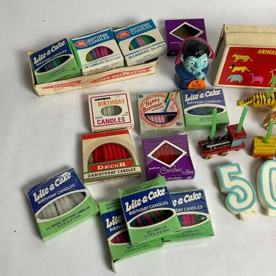 G957 Vintage Candle Holders With Vintage Birthday Candle Lot