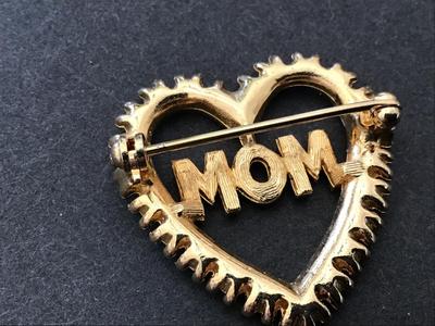 Heart Crystal Mom Vintage Brooch