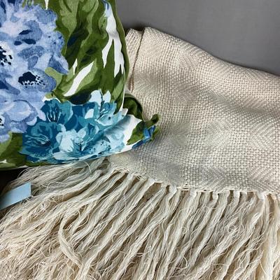 A1057 Hand Woven Linen Throw with Floral Linen Down Pillow and Bear