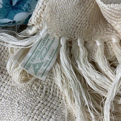 A1057 Hand Woven Linen Throw with Floral Linen Down Pillow and Bear