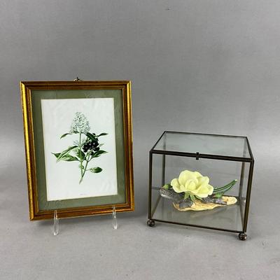 L1071 Boehm Porcelain Flower In Glass Box With Print
