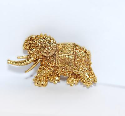Gold Colored Heavily NUBBED ELEPHANT BROOCH (1½" x 1") with Gold Tone Setting