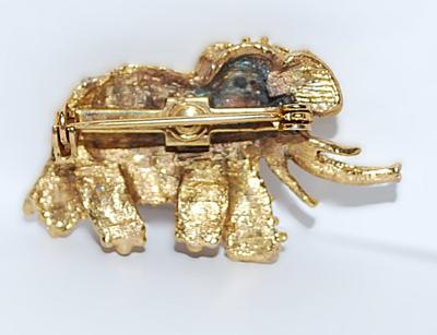 Gold Colored Heavily NUBBED ELEPHANT BROOCH (1½" x 1") with Gold Tone Setting