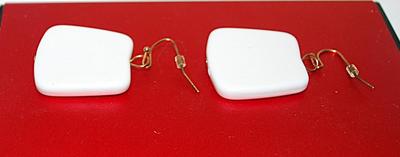 Ceramic White Squares EARRING Set with Wire Hook Clasp