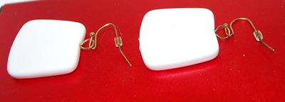 Ceramic White Squares EARRING Set with Wire Hook Clasp