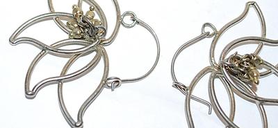 Silver Colored Wire "BUTTERFLY" EARRINGS Set with Cluster Accents and Wire Hook Clasp
