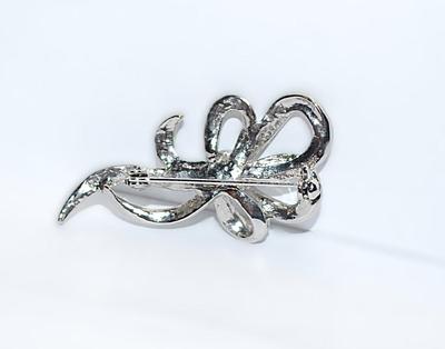 Silver Colored Bejeweled BOWTIE BROOCH (2" x 1") with Single Faux White Pearl Accent