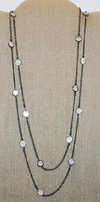 Very Long WRAP-AROUND NECKLACE with 2-Sided Beveled Clear Stone Accents and Lobster Clasp on a Black Necklace Chain 60" L