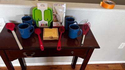 CORNING COFFEE MUGS, BAMBOO COASTERS, SILICONE KITCHEN UTENSILS, AND MORE