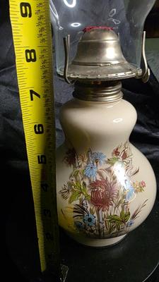 Kaadan Ltd. Vintage Floral Kerosene Lamp 16 Inch Hand Painted Oil Lamp with Clear Hurricane Chimney (1970s-1980s)