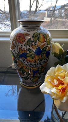 LIVE PLANT, VASE AND FAUX FLOWERS