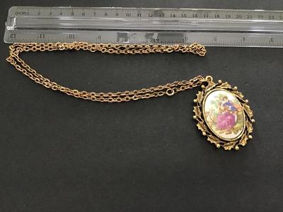 Vintage Porcelain/ Ceramic Pendant with Chain Necklace