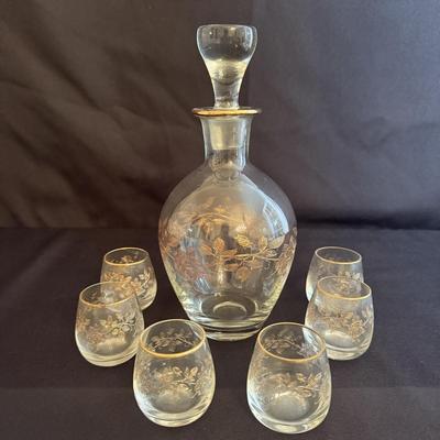 Gilded Rose Decanter Set with Savoir Vivre-Style Floral Bowl (P-HS)