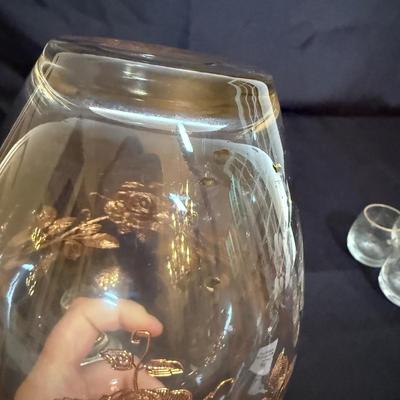 Gilded Rose Decanter Set with Savoir Vivre-Style Floral Bowl (P-HS)