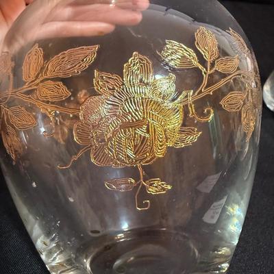 Gilded Rose Decanter Set with Savoir Vivre-Style Floral Bowl (P-HS)