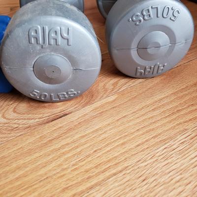 LOT 28: Fitness Equipment-Dumbbells, Exercise Mat, New Massage Pillow & More