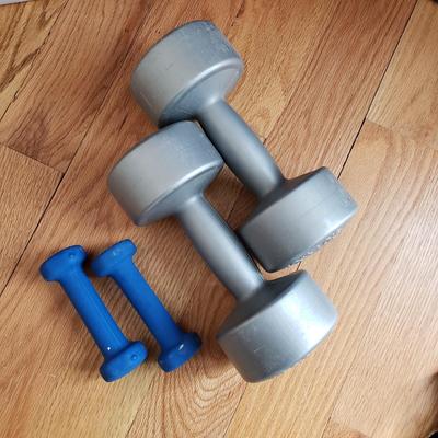 LOT 28: Fitness Equipment-Dumbbells, Exercise Mat, New Massage Pillow & More