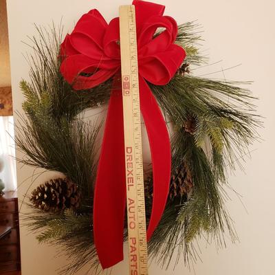 LOT 32: Winter Decor-Slate Angel Wall Hanging, Decorative Metal Milk Can & Wreath