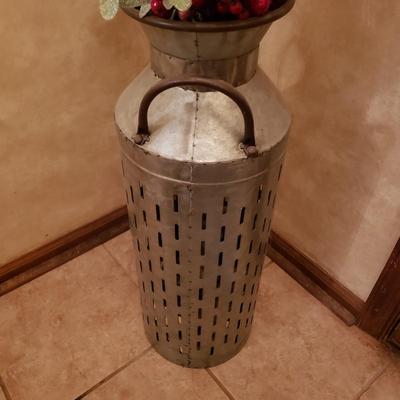 LOT 32: Winter Decor-Slate Angel Wall Hanging, Decorative Metal Milk Can & Wreath