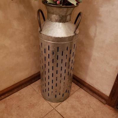 LOT 32: Winter Decor-Slate Angel Wall Hanging, Decorative Metal Milk Can & Wreath