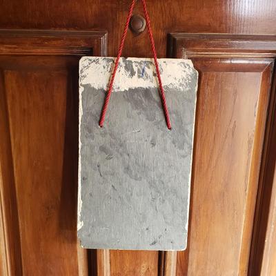 LOT 32: Winter Decor-Slate Angel Wall Hanging, Decorative Metal Milk Can & Wreath