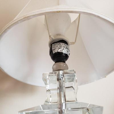 LOT 37: Vintage Marble Top Table with Geometric Crystal Table Lamp