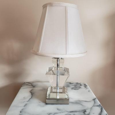 LOT 37: Vintage Marble Top Table with Geometric Crystal Table Lamp