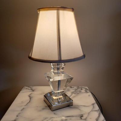 LOT 37: Vintage Marble Top Table with Geometric Crystal Table Lamp