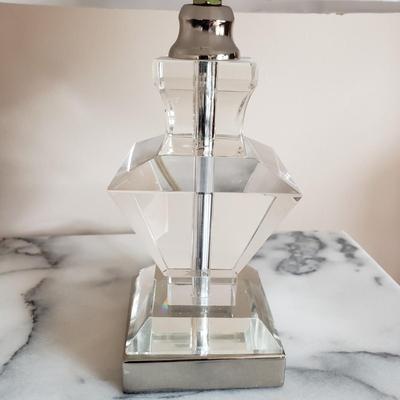LOT 37: Vintage Marble Top Table with Geometric Crystal Table Lamp