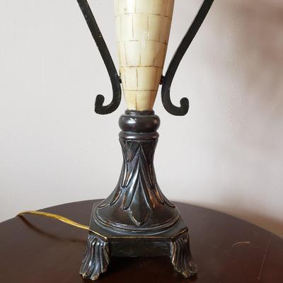 LOT 38: Victorian Style Oval Top Table with Decorative Table Lamp