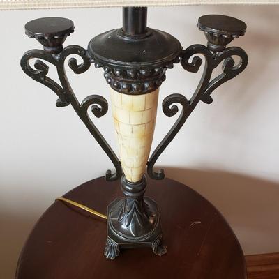 LOT 38: Victorian Style Oval Top Table with Decorative Table Lamp