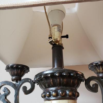 LOT 38: Victorian Style Oval Top Table with Decorative Table Lamp