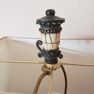 LOT 38: Victorian Style Oval Top Table with Decorative Table Lamp