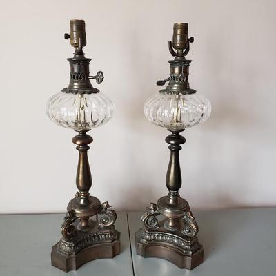 LOT 39: Pair of Crystal and Brass Seahorse Table Lamps