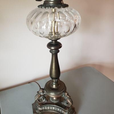 LOT 39: Pair of Crystal and Brass Seahorse Table Lamps