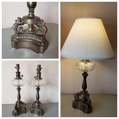 LOT 39: Pair of Crystal and Brass Seahorse Table Lamps