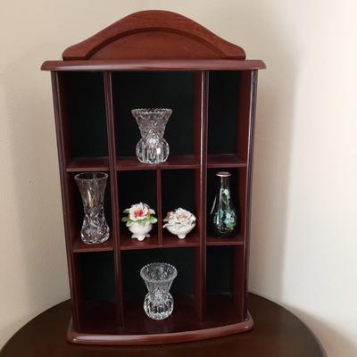 LOT 40: Wooden Hanging Display/Trinket Shelf with Two Tier Oval Side Table