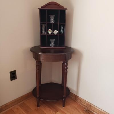 LOT 40: Wooden Hanging Display/Trinket Shelf with Two Tier Oval Side Table