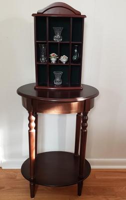 LOT 40: Wooden Hanging Display/Trinket Shelf with Two Tier Oval Side Table