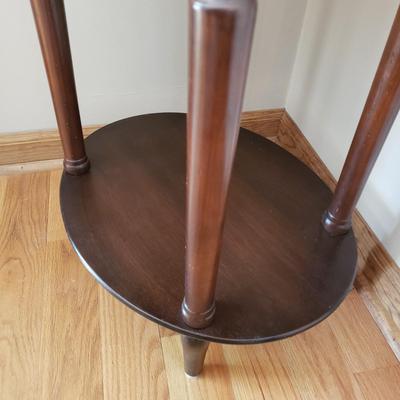 LOT 40: Wooden Hanging Display/Trinket Shelf with Two Tier Oval Side Table