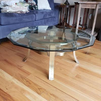 LOT 41: Mid Century Brass Glass Top Coffee Table