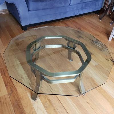 LOT 41: Mid Century Brass Glass Top Coffee Table