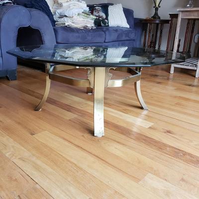 LOT 41: Mid Century Brass Glass Top Coffee Table