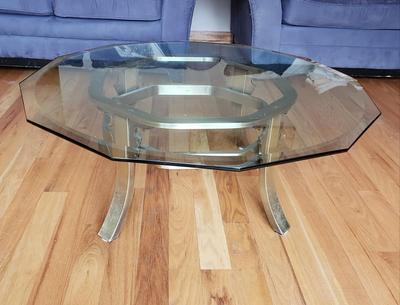LOT 41: Mid Century Brass Glass Top Coffee Table
