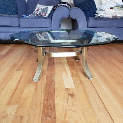 LOT 41: Mid Century Brass Glass Top Coffee Table