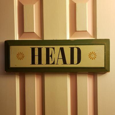 LOT 43: Home Decor: Enamel Pail, "Head" Sign, Wood & Metal Wall Sconce & NIP Martha Stewart Chair Pads